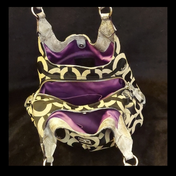 Coach snakeskin trim satchel with three compartments. - Picture 3 of 7